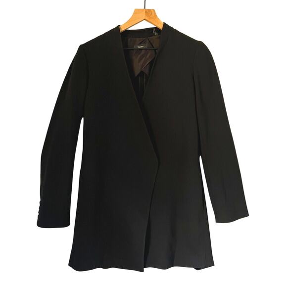 THEORY Winola Admiral Crepe Blazer Womens 4 Black Open Jacket Luxury Oversized - Picture 1 of 16